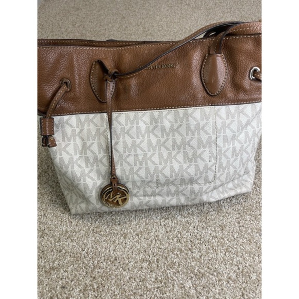 Michael Kors Large Brown Leather Shoulder Tote Bag Heavy Duty Handles & Pockets‎